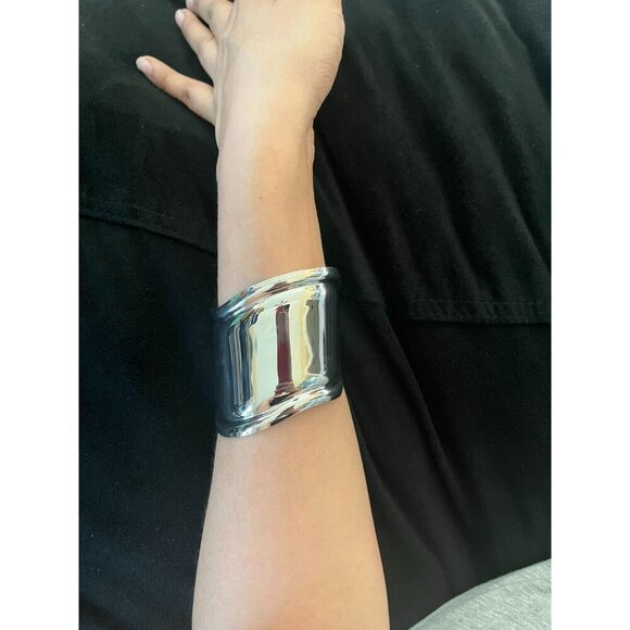 silver cuff bracelet wide big bangle silver armor chunky bold statement bracelet - Picture 3 of 3